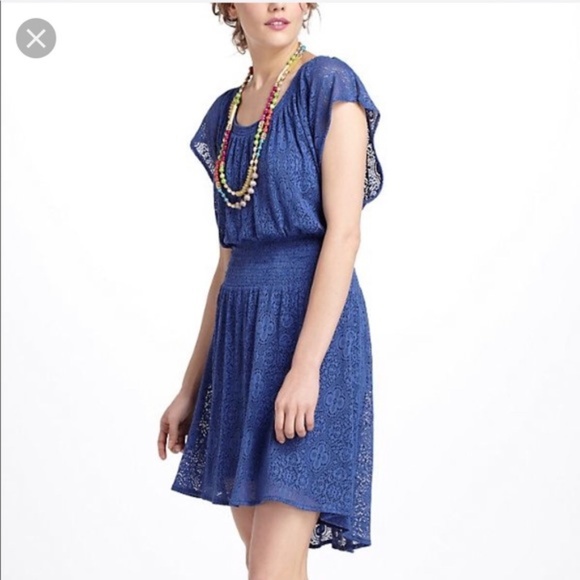 Anthropologie Leifnotes blue hi-low smocked lace dress size XS - Picture 5 of 8